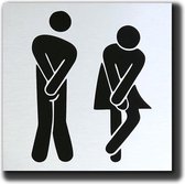 WC Toilet deurbordje dames heren man vrouw nodig - Zonder tekst WC - Geborsteld Aluminium. - 120 mm x 120 mm x 1 mm. - Promessa-Design De Luxe.