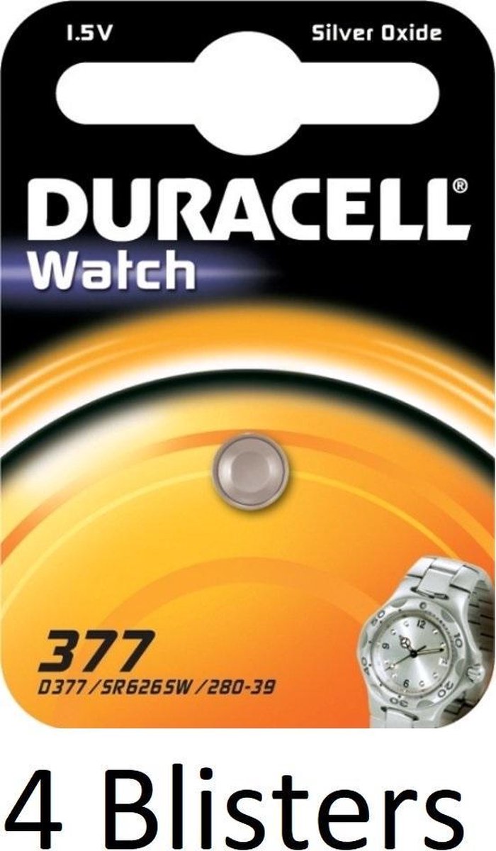 4 Stuks (4 Blisters a 1 st) Duracell 377-376 / G4 / SR626SW watch battery BL075