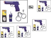 5x Politie SWAT set 5-delig - Speelgoed Politie S.W.A.T. Geweer Handboeien Badge Walkie Talkie