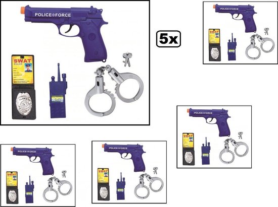 5x Politie SWAT set 5-delig Speelgoed Politie S.W.A.T. Geweer Handboeien Badge... | bol.com
