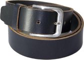 100% Leren Riem, 4 cm. Breed, maat 100 cm. Totale Lengte 115 cm. Donkerblauw.