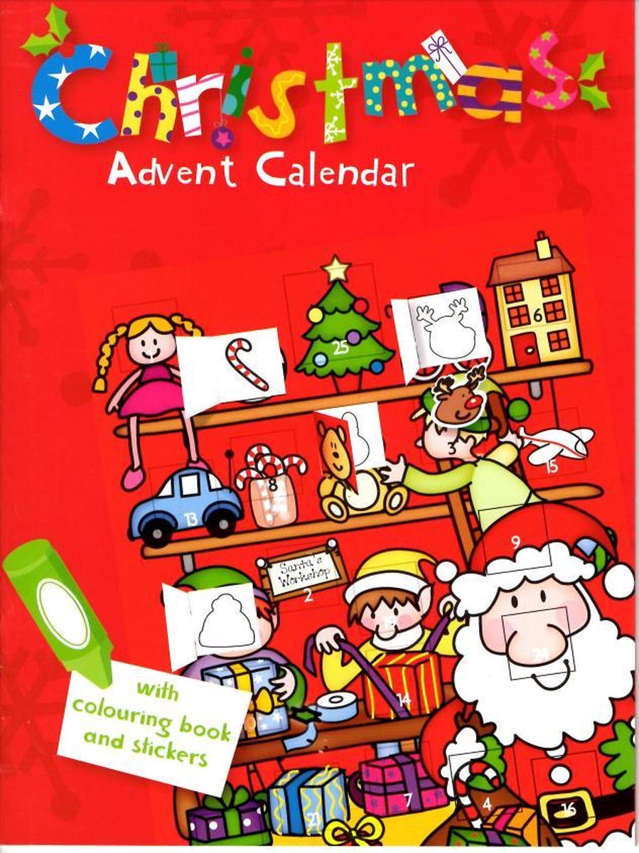 3X Kerst Adventskalender - Kleurboek met stickers - A4 formaat