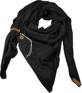 Royale driekhoek sjaal "Fien" met stoer leren bandje, Zwart