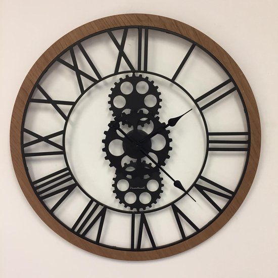 HORLOGE MURALE DESIGN INDUSTRIEL FER & BOIS rétro