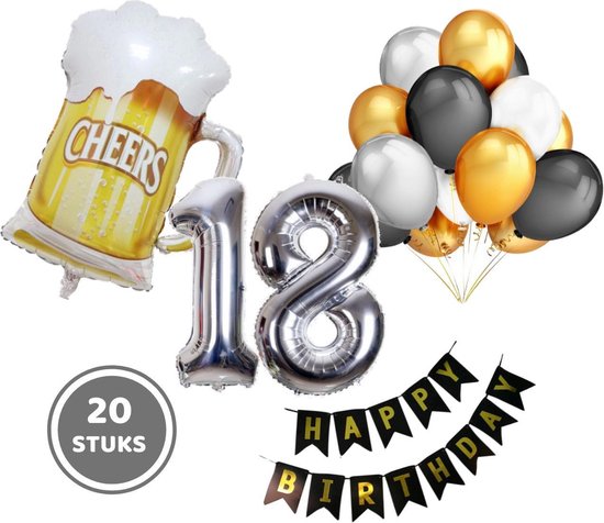 Verjaardag 18 | Feest versiering 20-delig | | XL Folieballon... | bol.com