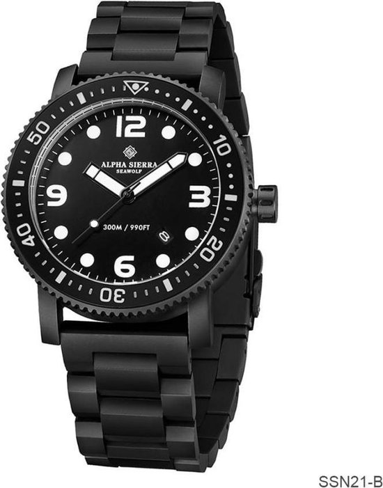 Alpha Sierra - Seawolf - SSN-21B - Heren Horloge - 46mm - Zwart - Edelstaal  - 30 ATM | bol.com