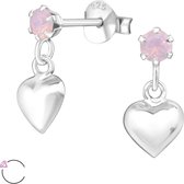 Joy|S - Zilveren hartje bedel met roze Swarovski oorbellen