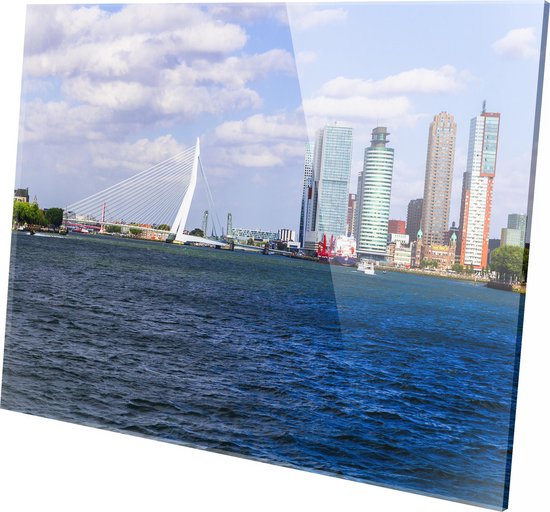 Rotterdam Skyline | Erasmusbrug | Kop van Zuid | Plexiglas | Foto op plexiglas | Wanddecoratie | 60 CM x 40 CM | Schilderij | Aan de muur | Steden