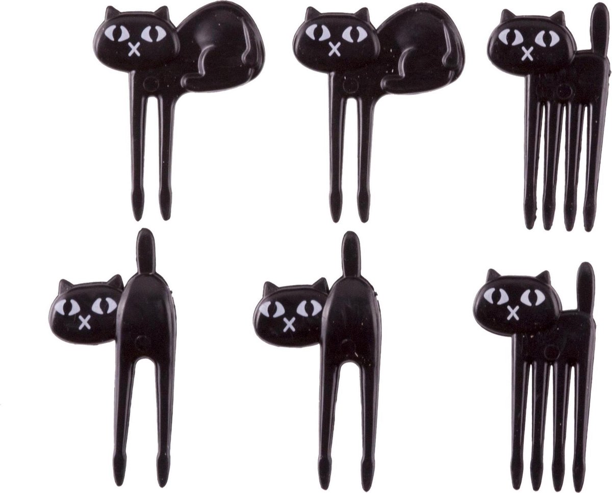 Zwarte poesjes | Bento lunchbox | Bento box | cupcake decoratie | prikkers met versiering | taartversiering | taart decoratie