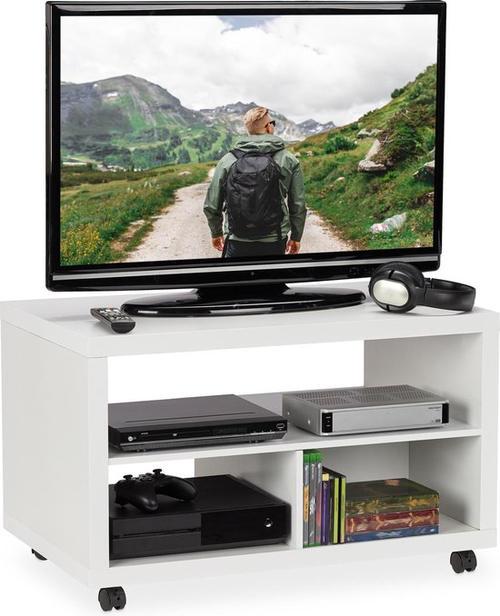 Relaxdays tv meubel op wielen - tv kast - bijzettafel - televisietafel verrijdbaar | bol.com