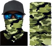 Motor Gezichtsmasker Nekwarmer Camouflage Groen - Motormasker - Skimasker - Motorsjaal - Halloween face shield spatmasker gezichtscherm