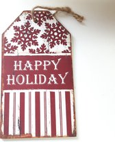 Houten tekstbord kerst rood en wit Happy holiday