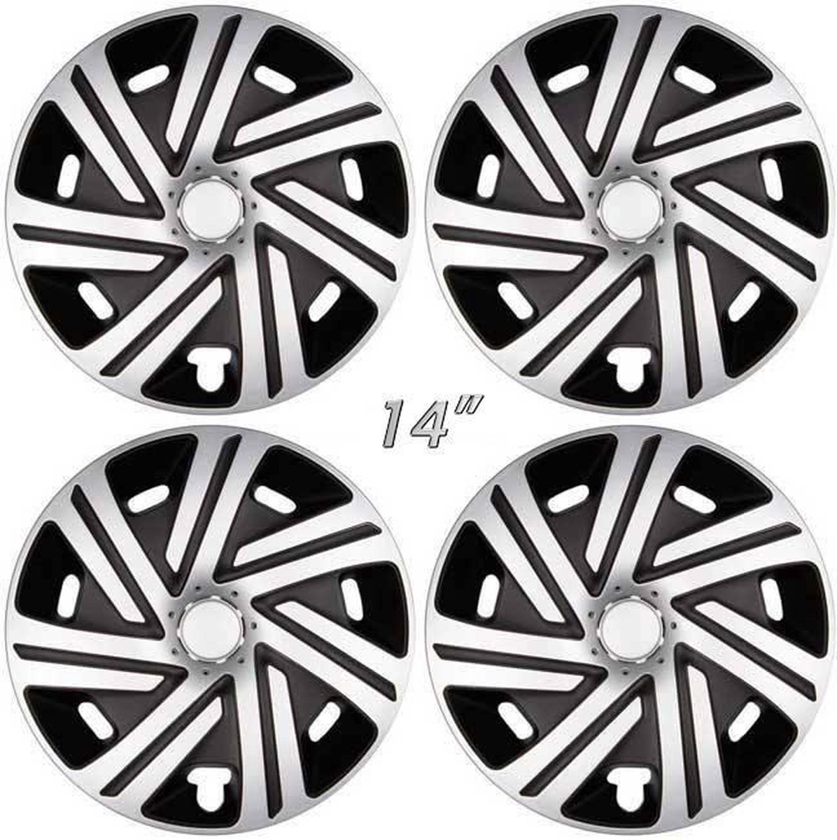 GoodGo Wieldoppen CYRKON-SB 14 inch zilver/zwart. Set a 4 stuks in doos (a.u.b. tekst lezen!)