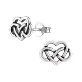 Joy|S - Zilveren Keltisch hart oorbellen infinity 9 x 7 mm