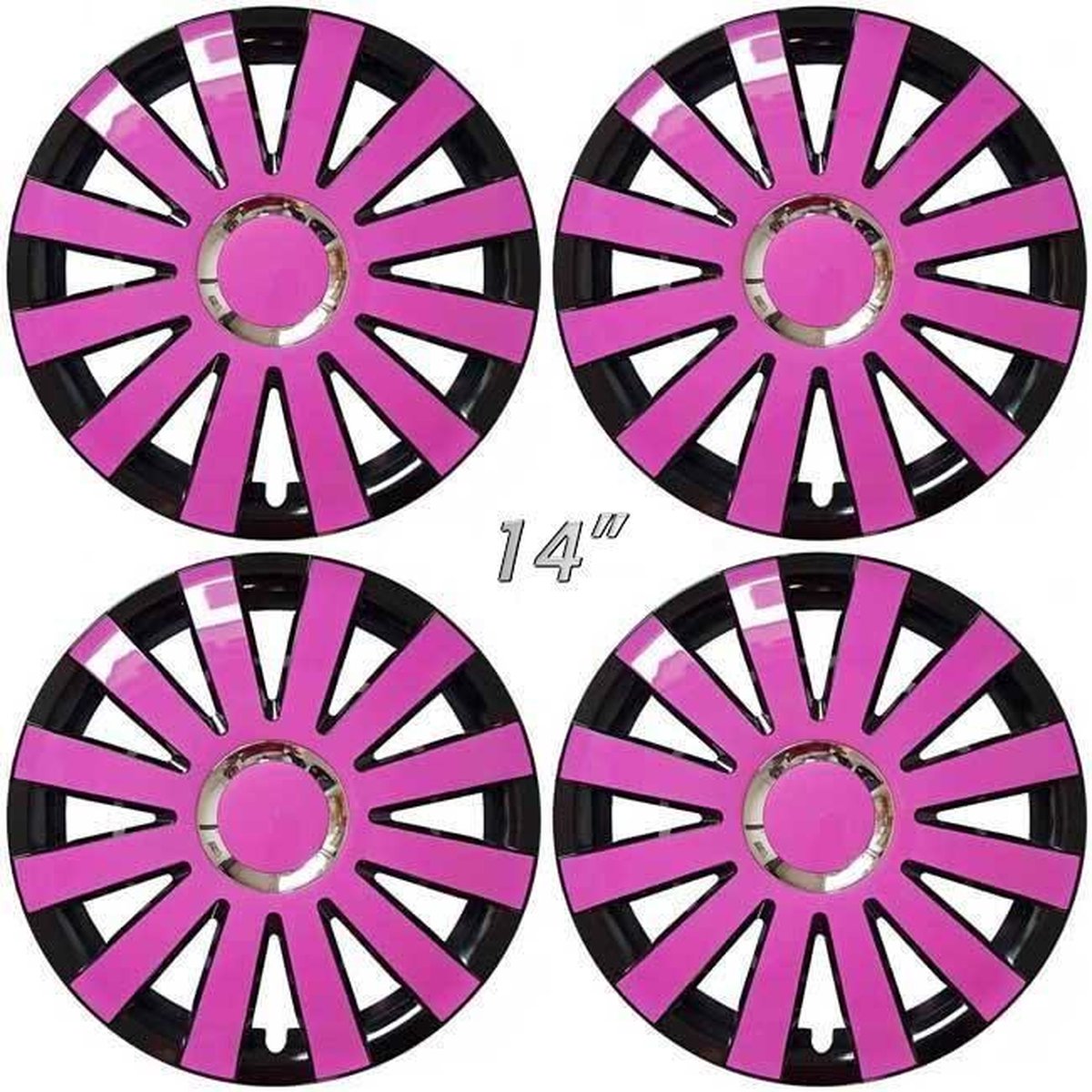 Wieldoppen ONYX-PB 14 inch pink/zwart/chroom ring (set a 4 stuks in doos)