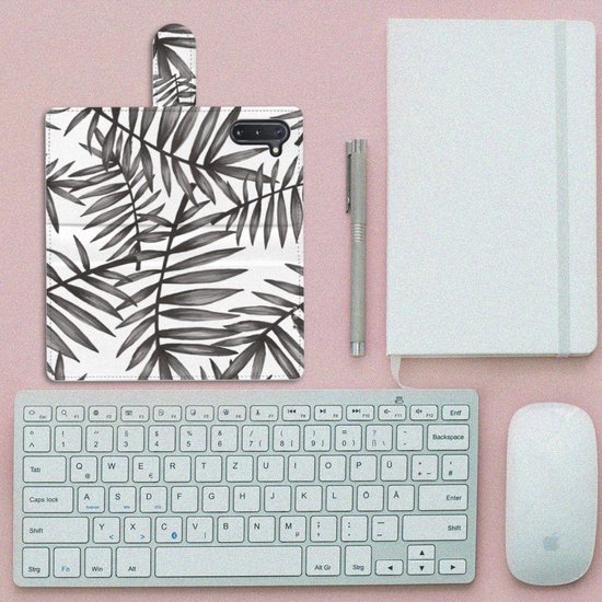 PU Premium Housse pour Samsung Galaxy Note 10 Portefeuille Feuilles Grises