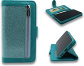 Samsung Galaxy S9 Plus Hoesje - Hoge Kwaliteit Glitter Portemonnee Book Case met Rits - Turquoise