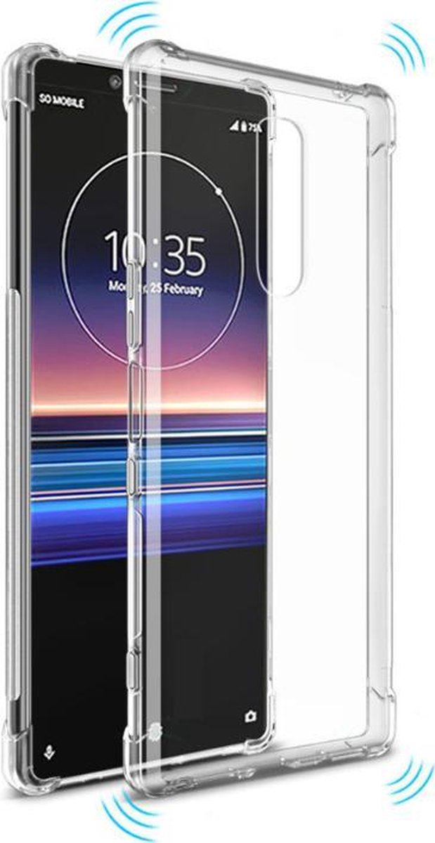 DrPhone Xperia 1 TPU Hoesje - Siliconen Bumper Case met Verstevigde randen – transparant
