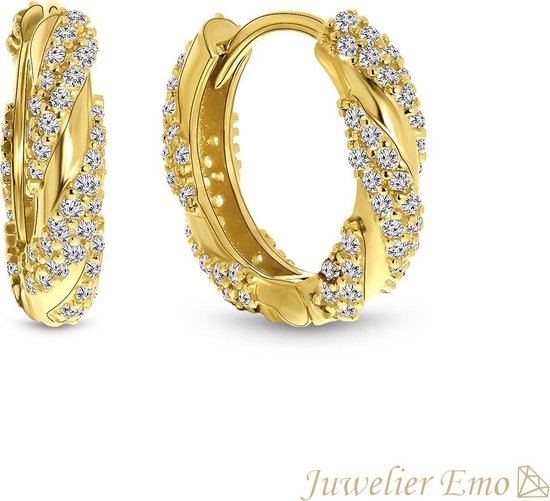 kas Potentieel Onvergetelijk Juwelier Emo - Fantasiemodel Dames oorbellen 14 Karaat Goud met Zirkonia  stenen - 16 mm | bol.com