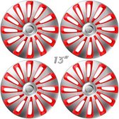 Wieldoppen SEPANG-CSR 13 inch 3D zilver carbon-look/rode accenten (set a 4 stuks in doos)