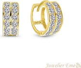 Juwelier Emo - 14 Karaat Gouden Kinderoorbellen Meisje - Dubbele rij Zirkonia stenen - 11,5 MM