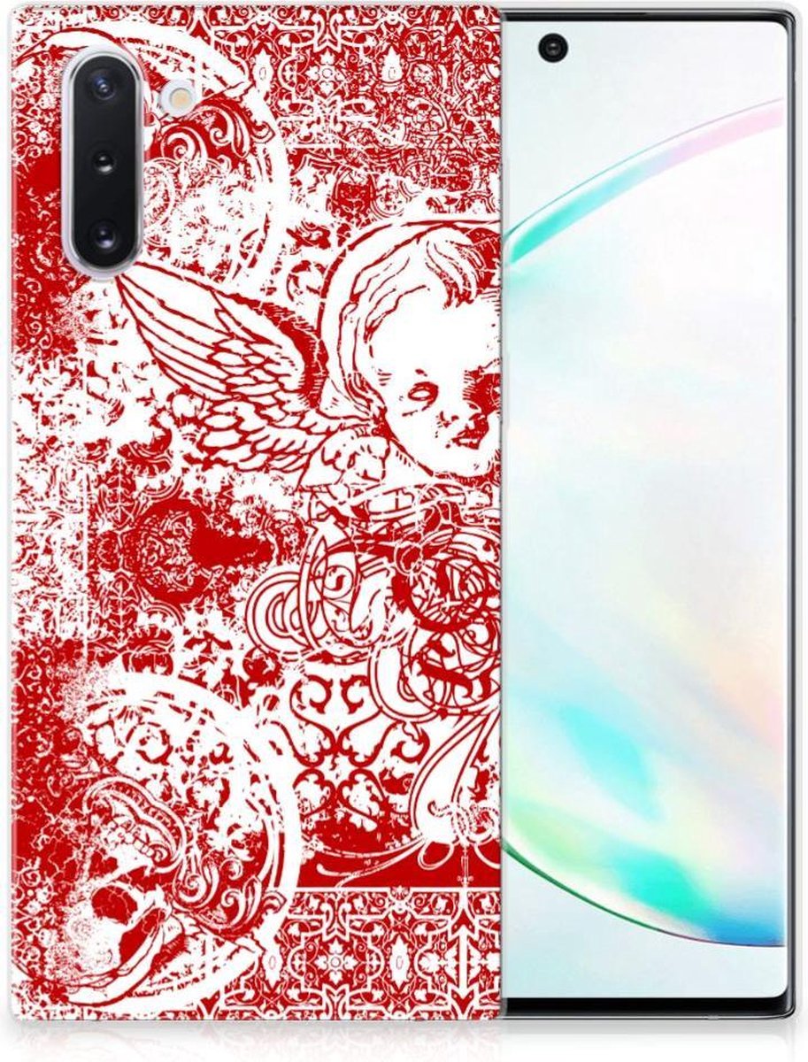 Silicone Back Case Samsung Galaxy Note 10 Angel Skull Rood