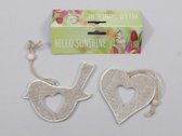 Decoratiehangers - Pbh. 2 Wooden Bird/heart/hangers Keuzemogelijkheden White 10.5x10.5 Cm