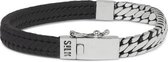 SILK Jewellery - Zilveren Armband - Bold - 277BLK.20 - zwart leer - Maat 20