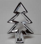 Zilverkleurige kerstboom contour gemaakt van keramiek 18cm