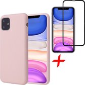 iphone 11 hoesje - iphone 11 case roze liquid siliconen - hoesje iphone 11 apple - iphone 11 hoesjes cover hoes - 1x iphone 11 screenprotector glas tempered glass screen protector