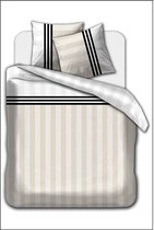 Flanel dekbedovertrek - 200 x 220 - STRIPES beige/grijs - met kussenslopen