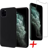 iphone 11 pro hoesje - iphone 11 pro case zwart liquid siliconen - hoesje iphone 11 pro apple - iphone 11 pro hoesjes cover hoes - 1x iphone 11 pro screenprotector glas tempered gl