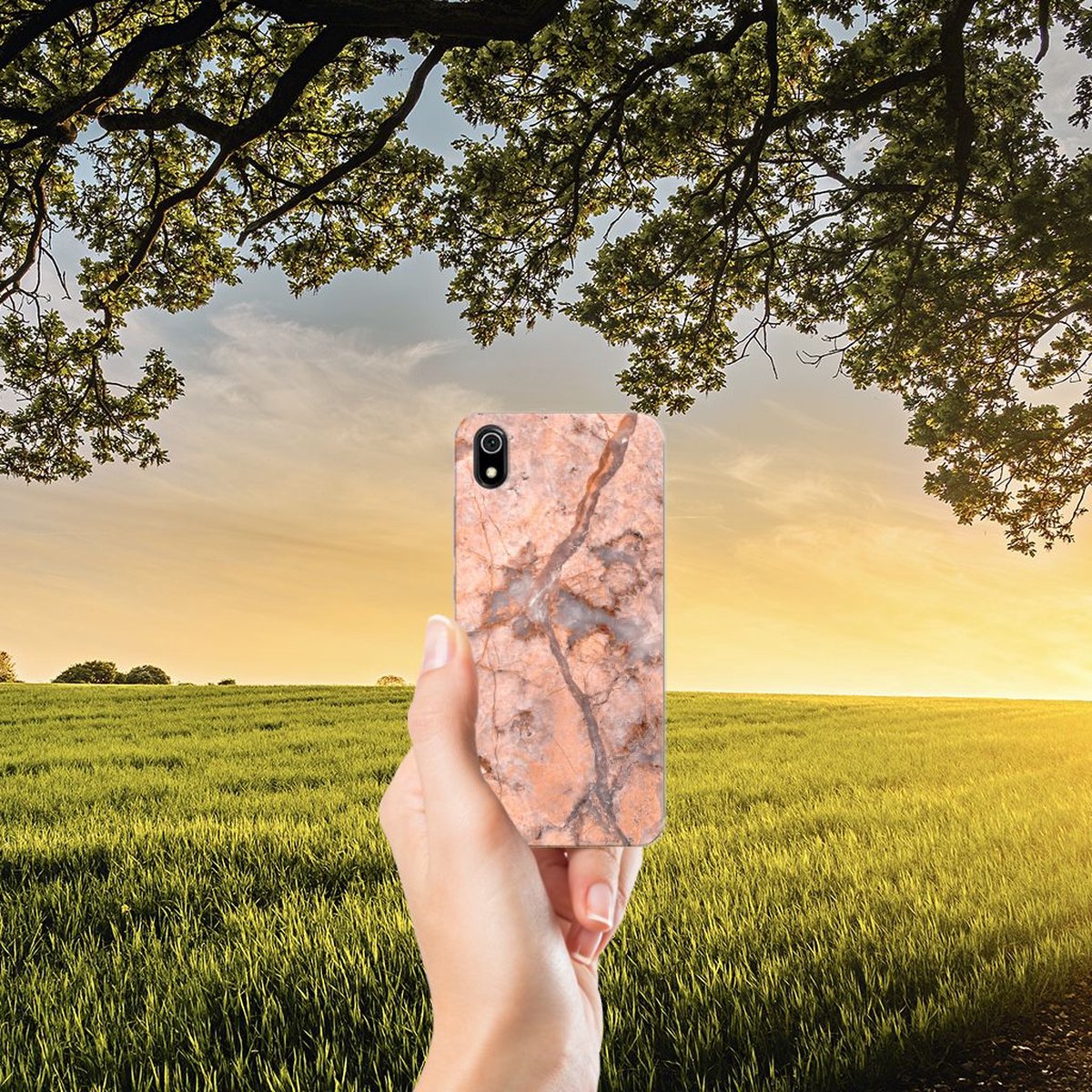 Xiaomi Redmi 7A TPU Siliconen Hoesje Marmer Oranje