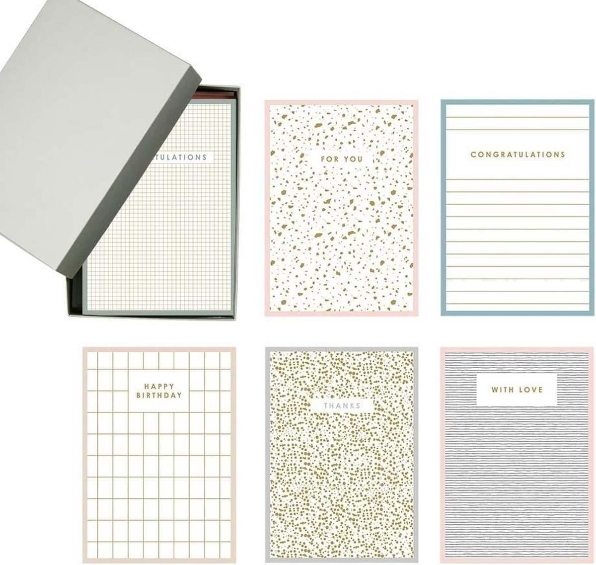 Wenskaarten set / box - 12 kaarten incl. envelop - goudfolie - mixed