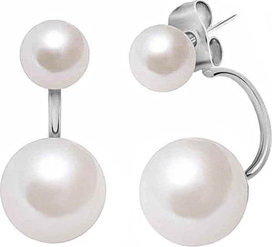 Zoetwater parel oorbellen Double Pearl - oorstekers - echte parels - wit