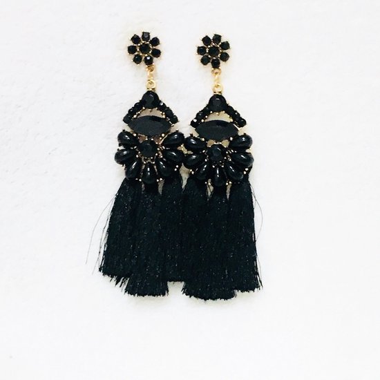 Fashionidea - Mooie grote zwarte oorbellen met strass steentjes en kwastjes  | bol.com