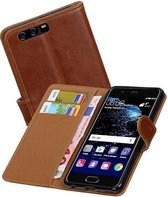 Pull Up TPU PU Leder Bookstyle Wallet Case Hoesjes voor Huawei P10 Plus Bruin