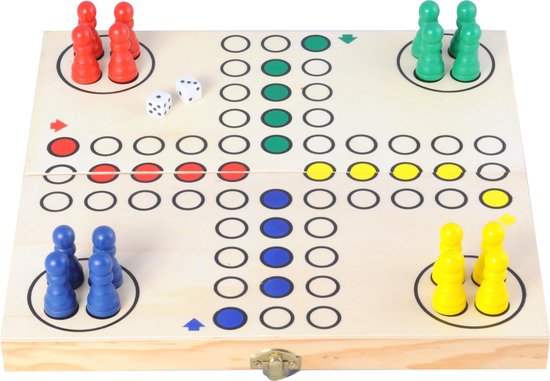 Ludo Opklapbaar Hout – Reisspel 30 x 30 cm – Met Opbergvak – Klassiek Familiespel voor 4 Spelers – Bordspel voor Thuis & Onderweg – Longfield Games
