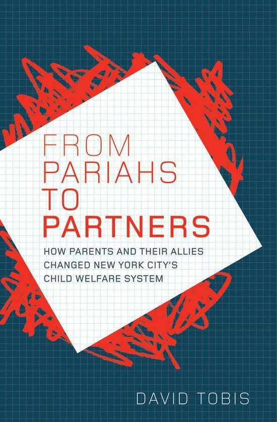 Boekomslag met rode krabbels op een blauw ruitjespatroon, titel 'From Pariahs to Partners' door David Tobis.