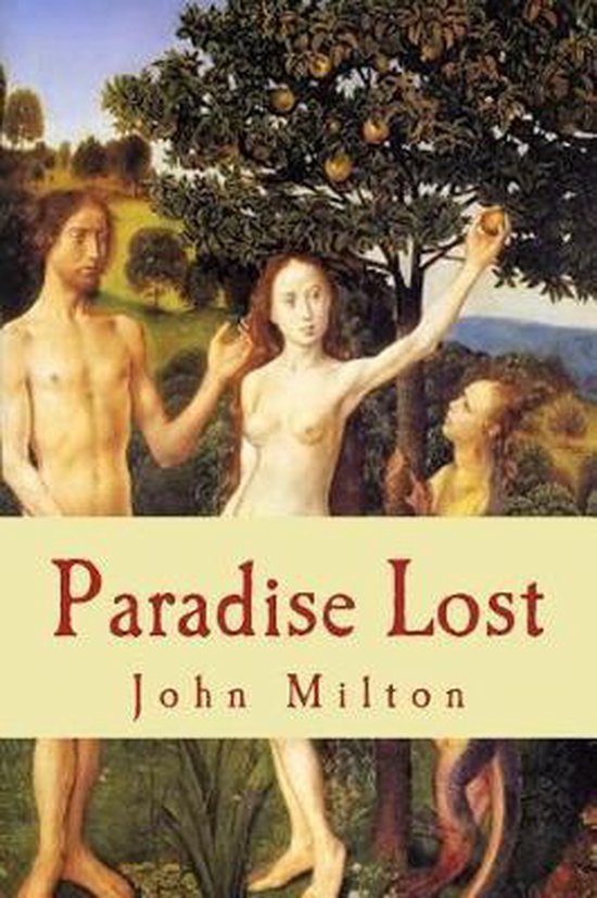 Couverture du livre Paradise Lost avec une peinture d'Adam et Ève dans le jardin d'Éden.