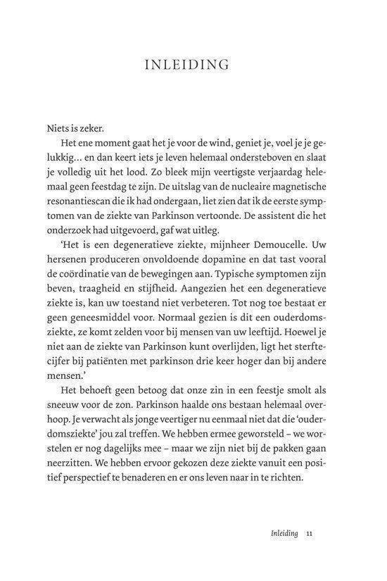 Voorwoord van 'Positief' met tekst over de ziekte van Parkinson en een positieve levenshouding.