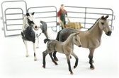 JollyHorses: Quarter Horse Bay + Palomino paard + veulen + hek + boer + accessoires (handgeschilderd)