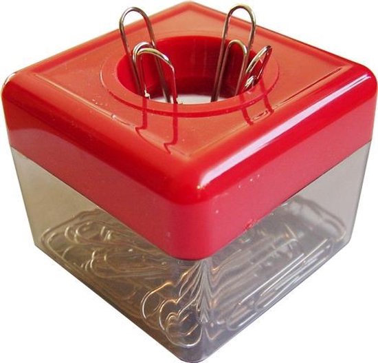 SDI - Paperclip dispensers - 50x50x45mm - Inclusief 100 paperclips! - Rood - 1 stuk