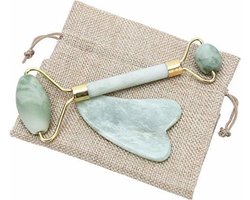 Comize Jade Roller Gezichtsmassage Roller - met Gua Sha Schraper - Groen