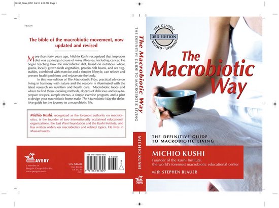 Boekcover 'The Macrobiotic Way' met een kom rijst en een persoon op de achtergrond.