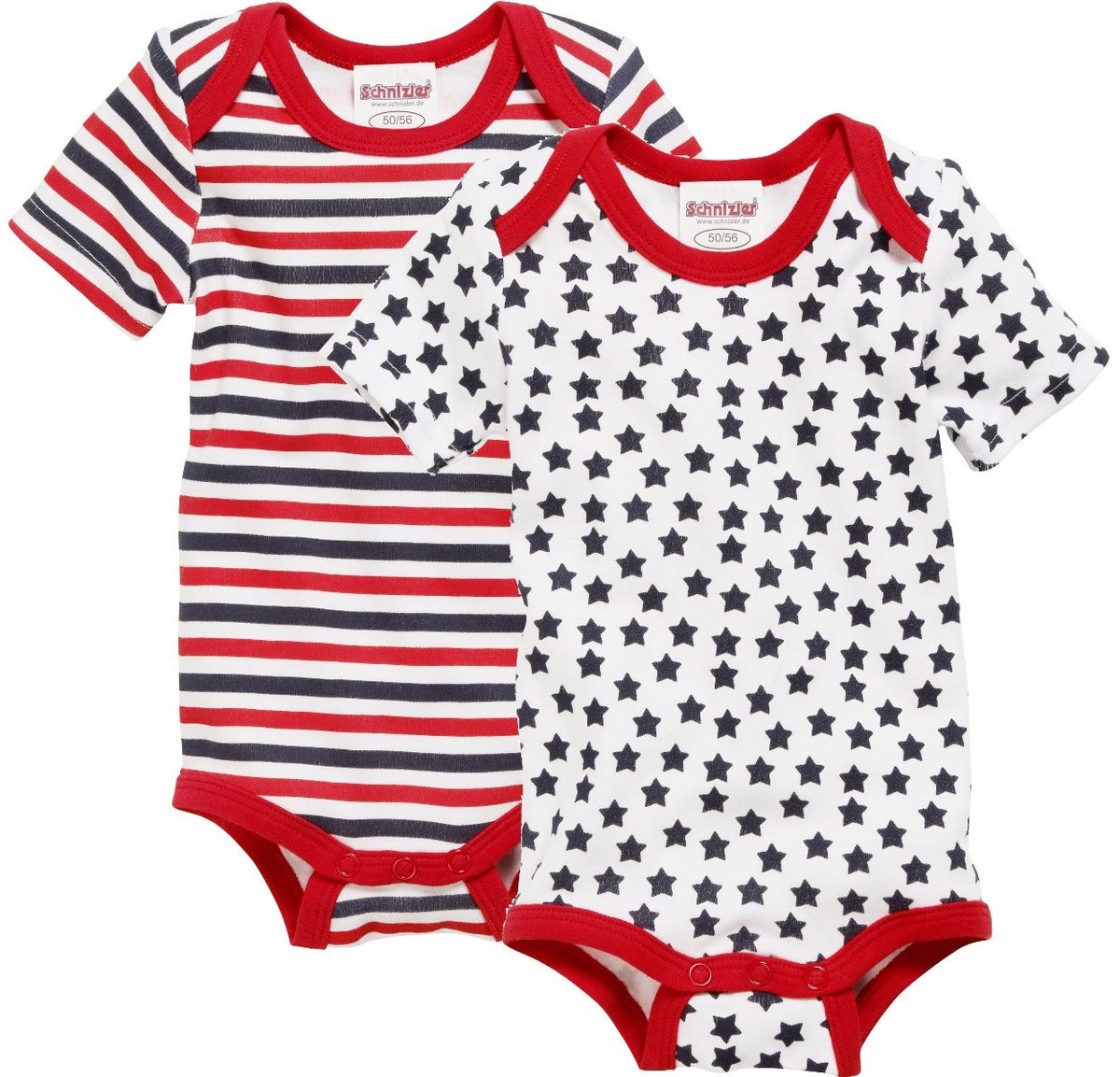 Playshoes Schnizler set 2 rompers korte mouw strepen rood marine
