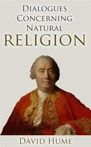 Boek "Dialogues Concerning Natural Religion" van David Hume, met een portret van een man in een rode jas en gouden versiering.