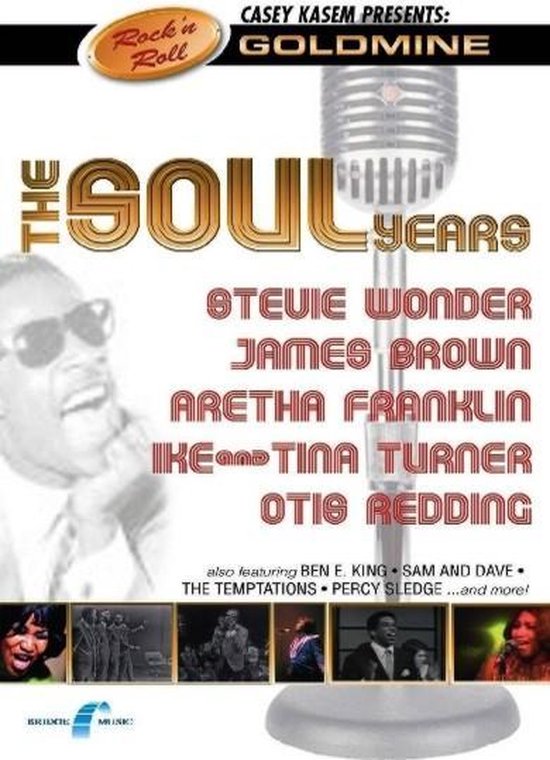 Poster met 'The Soul Years' en artiesten zoals Stevie Wonder, James Brown, Aretha Franklin.
