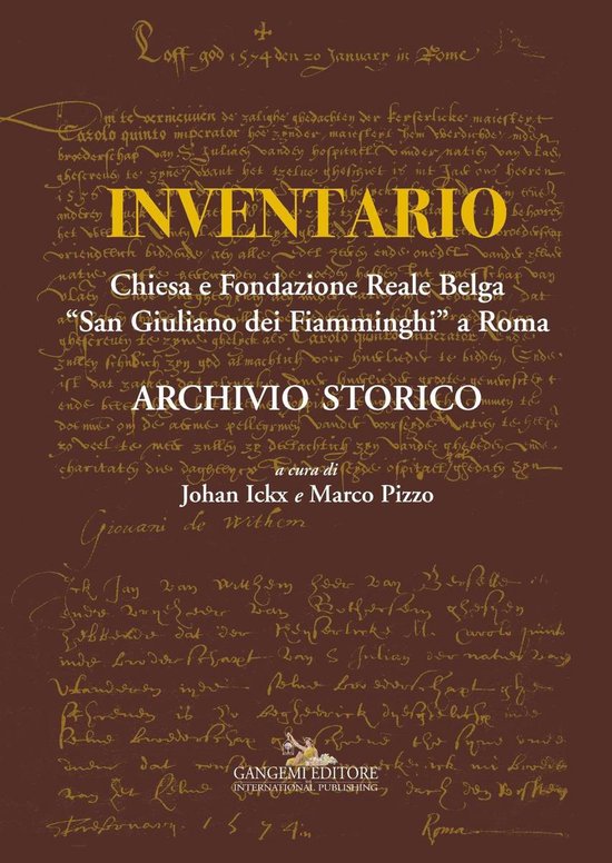 Boek 'Inventario Chiesa e Fondazione Reale Belga San Giuliano dei Fiamminghi a Roma' met historische tekst.