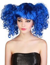 Vegaoo - Blauwe pruik met staartjes voor dames - Gekleurd - One Size